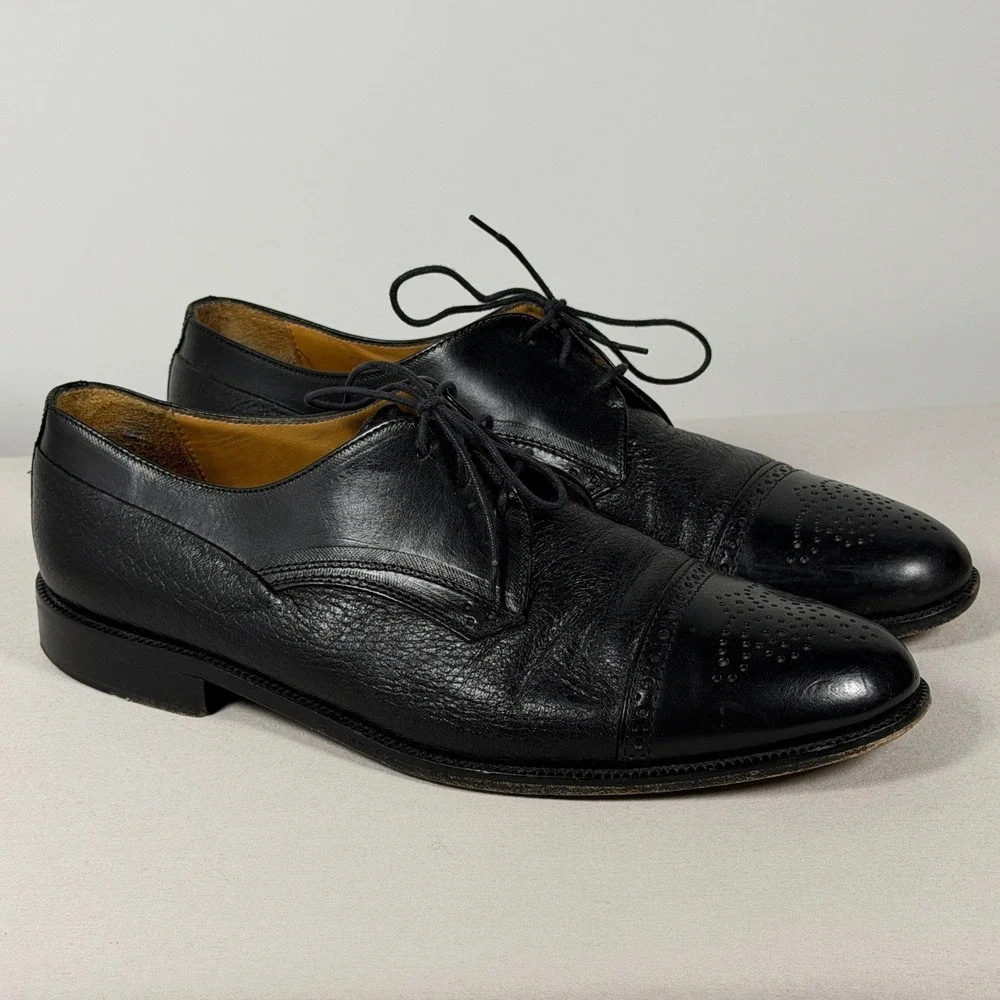 Johnston & Murphy Aristocraft‎ Italy Black Leather Cap Toe Derby Shoes Mens 10 M